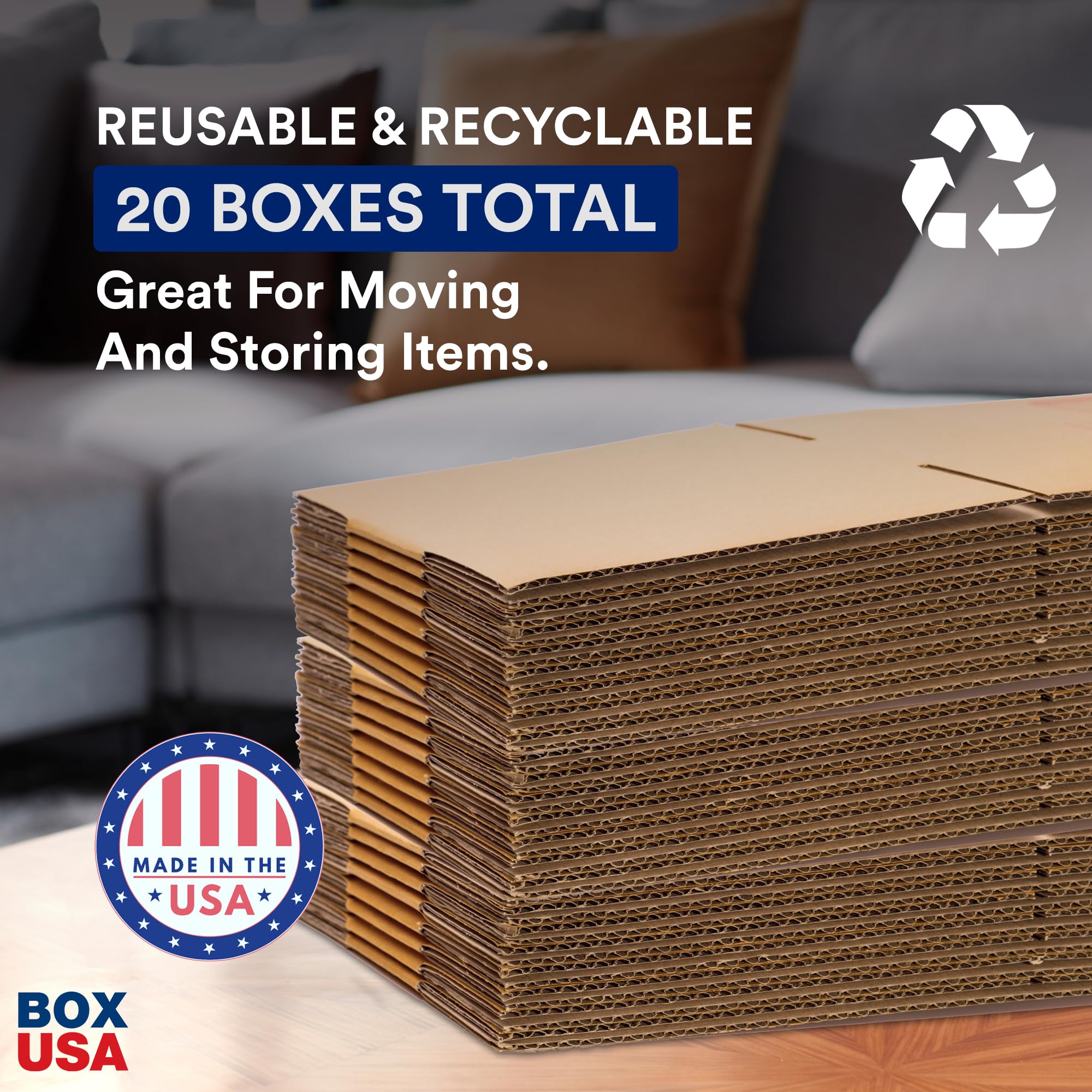 BOX USA Apartment Moving Boxes Kit - 20 Brown Cardboard Boxes & 1 Packing Tape Roll | Medium & Large Packing Boxes for Moving, Packaging, Storage & Shipping - Image 3