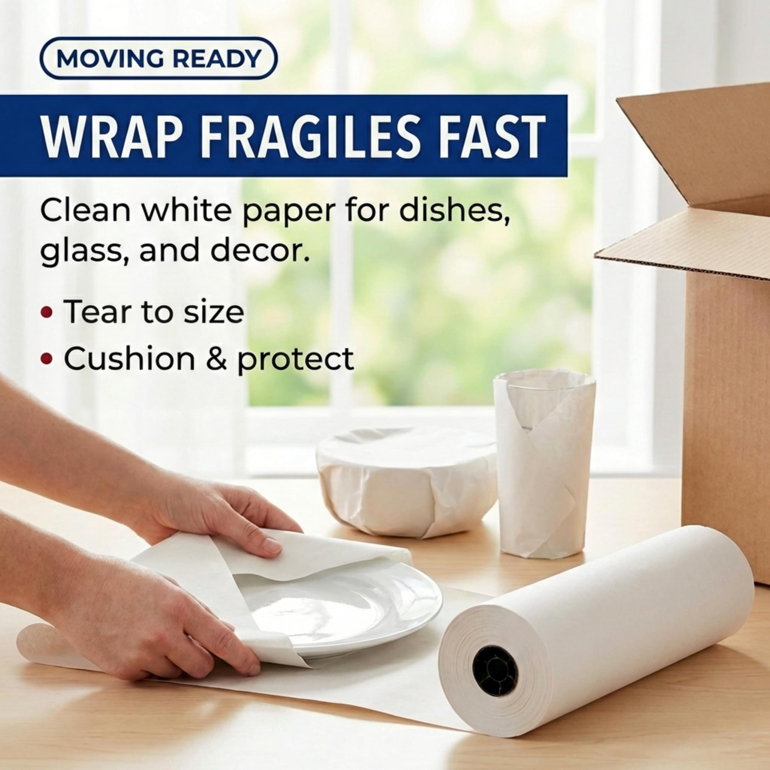 BOX USA Packing Paper Roll 1440'L x 18"W - 1,000 Sheets 17” Long Equivalent - Large White Newsprint for Shipping, Packaging, Storage and Moving Supplies - Image 3