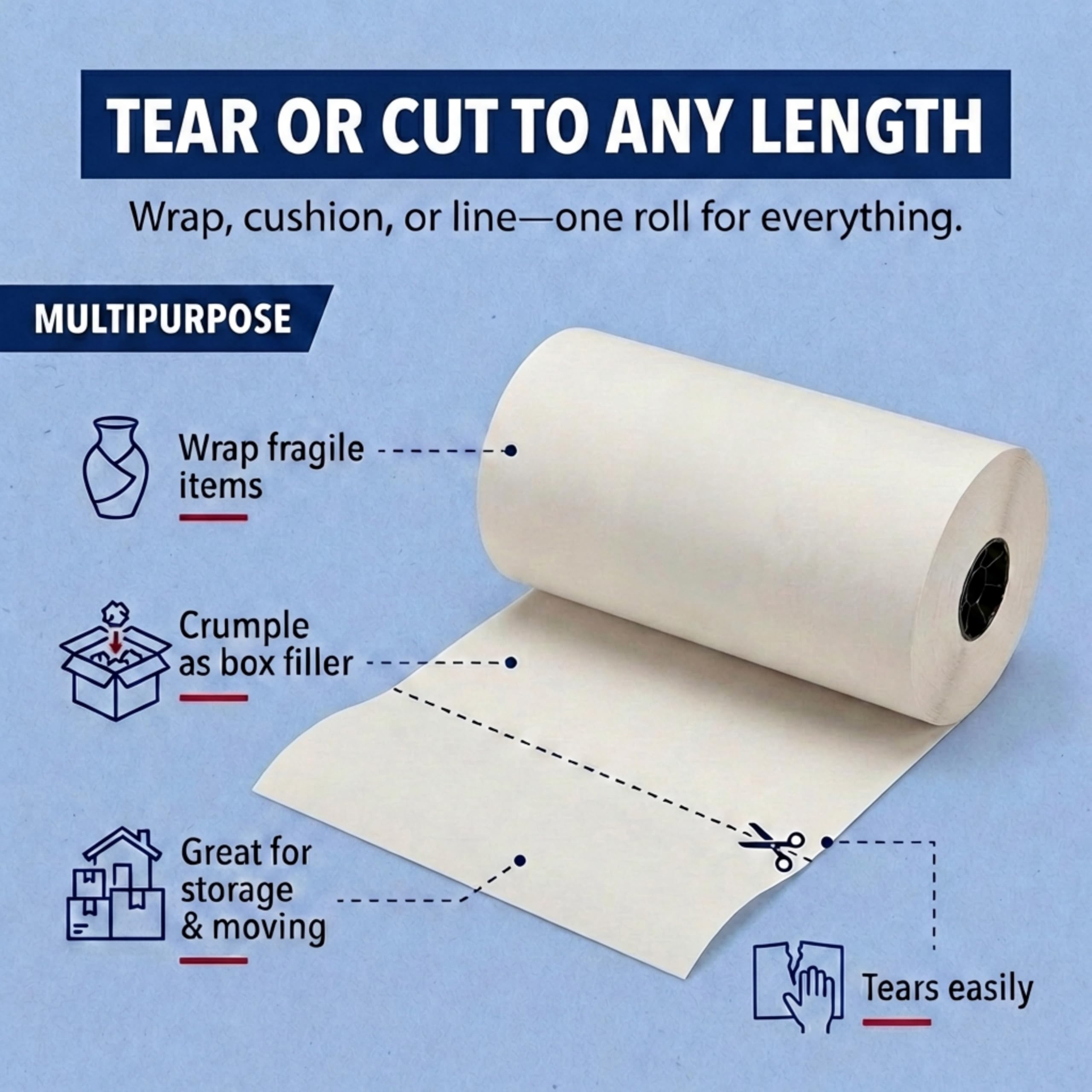 BOX USA Packing Paper Roll 1440'L x 18"W - 1,000 Sheets 17” Long Equivalent - Large White Newsprint for Shipping, Packaging, Storage and Moving Supplies - Image 5
