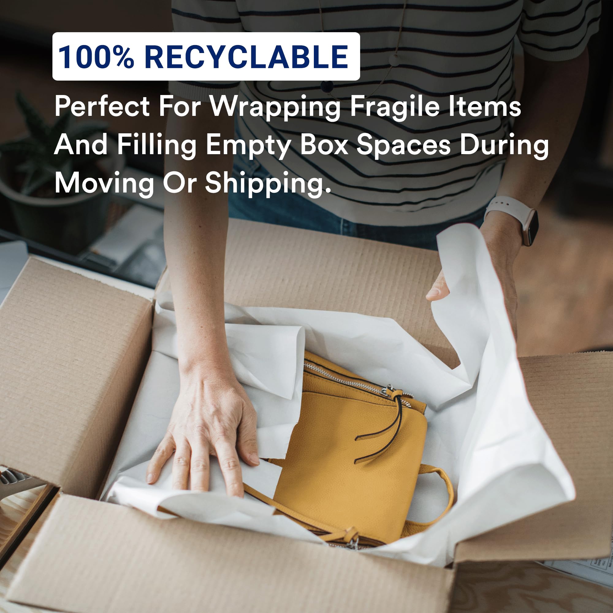 BOX USA Packing Paper Sheets 27" x 17" (80 Sheets, 2 lb) - Newsprint Paper for Shipping, Storage and Moving Supplies, White - Image 3