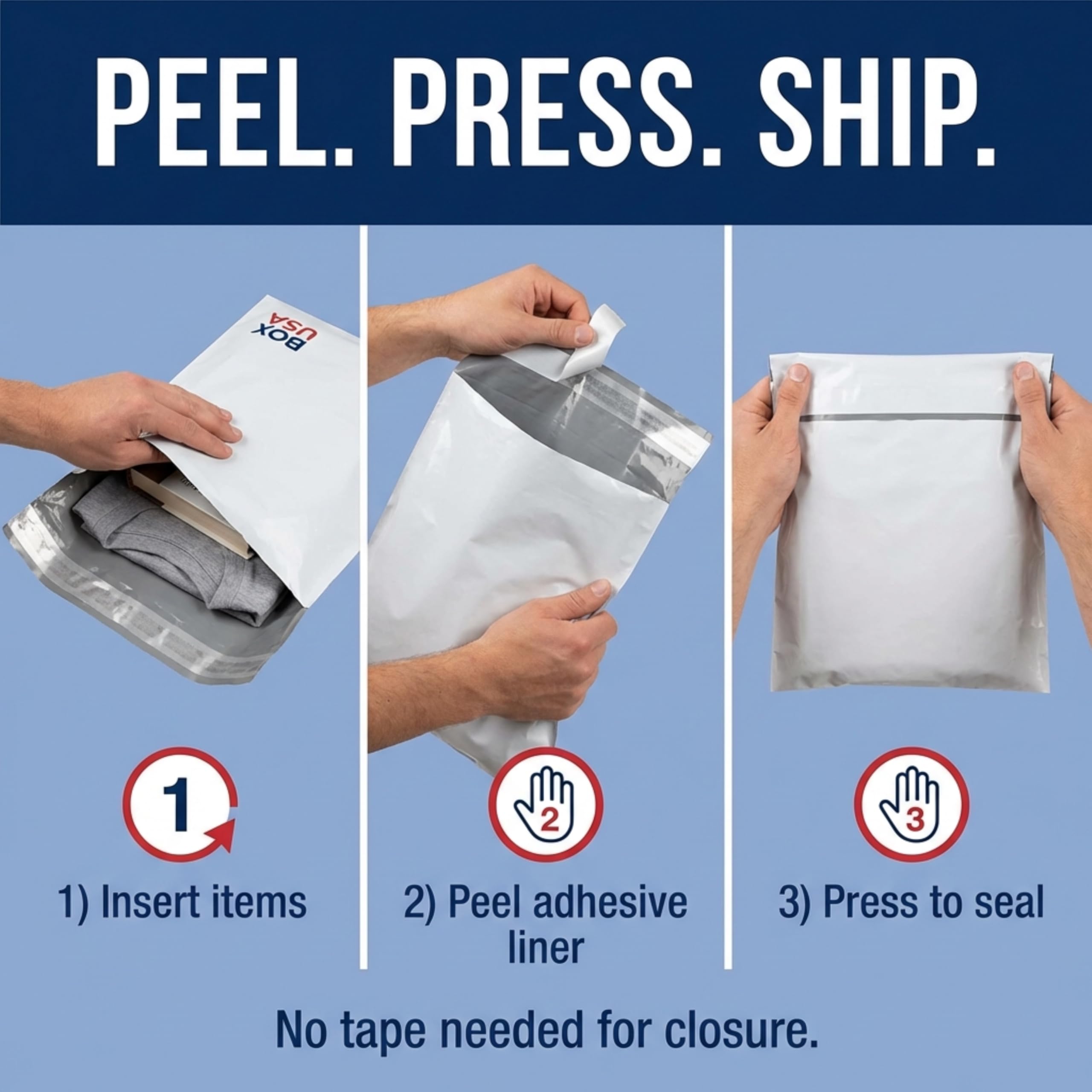 Box USA Shipping Bags 14½" x 19" (100-Pack) White - Large Heavy Duty Self-Adhesive Envelope Poly Mailers for Packing, Secure Shipping, & Small Business Mailing - Image 5