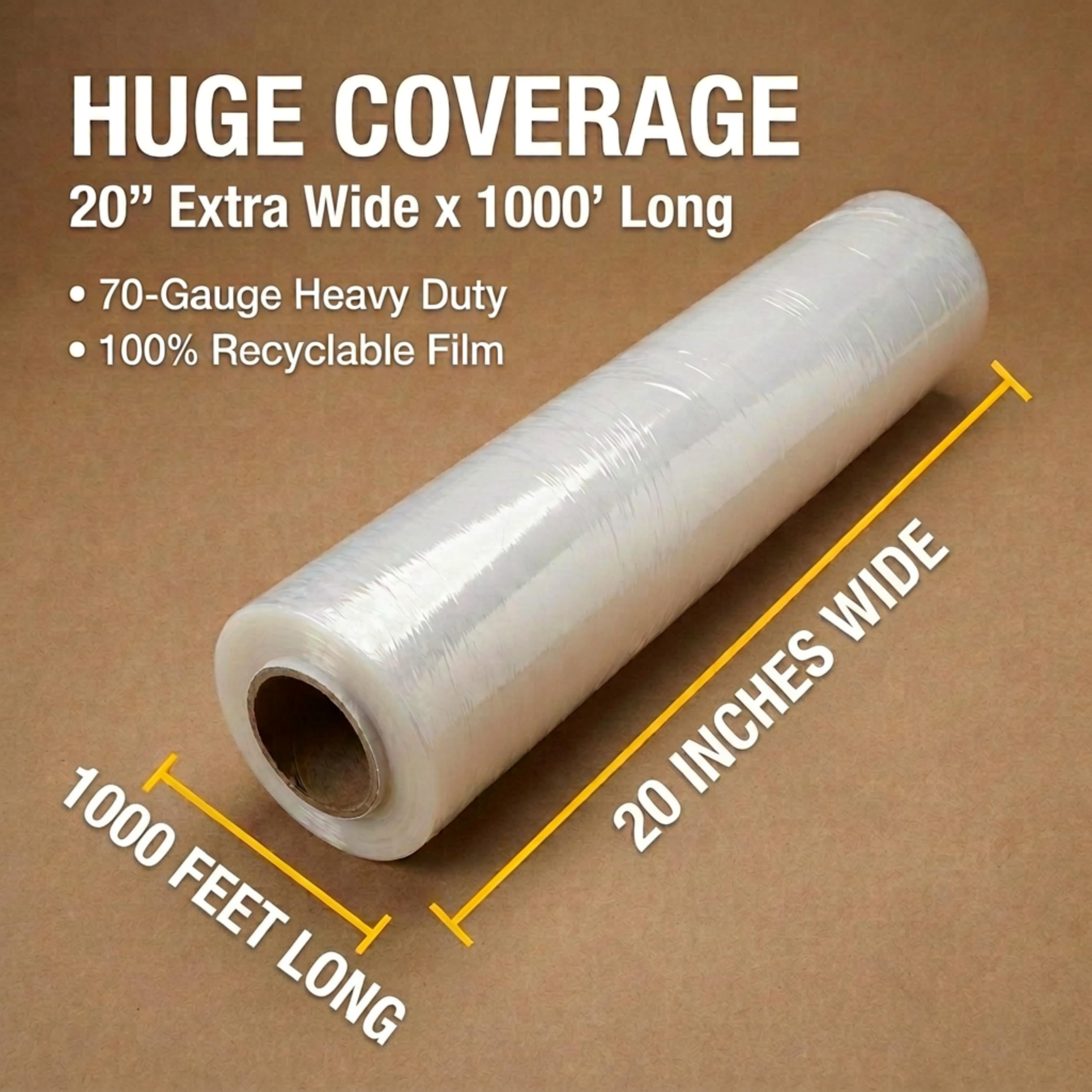 BOX USA Stretch Wrap Extra Wide Stretch Film Roll - 20 in Wide & 1000 ft long Clear Plastic Wrap with Handles for Pallet Wrapping Shipping Moving - Image 3
