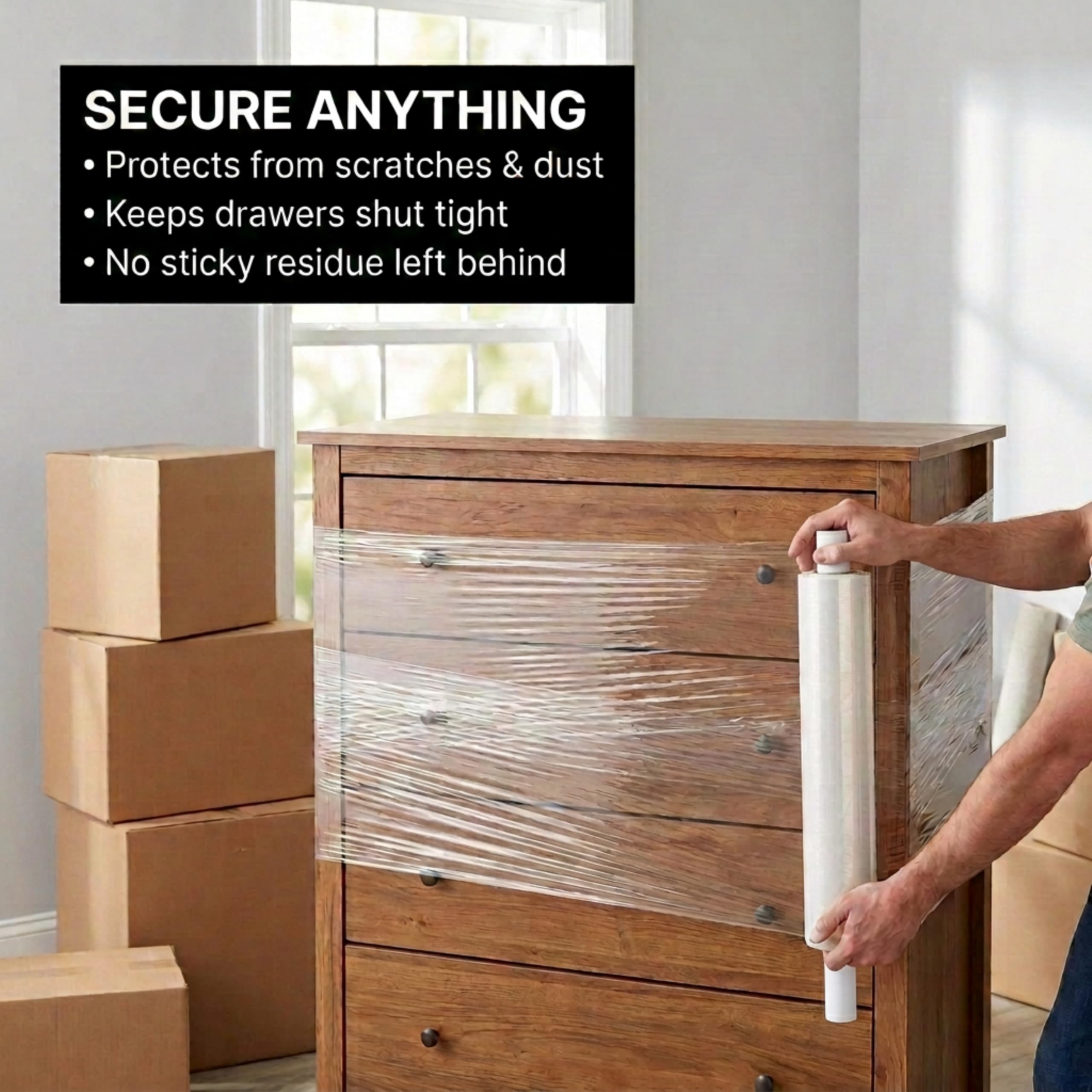 BOX USA Stretch Wrap Extra Wide Stretch Film Roll - 20 in Wide & 1000 ft long Clear Plastic Wrap with Handles for Pallet Wrapping Shipping Moving - Image 4