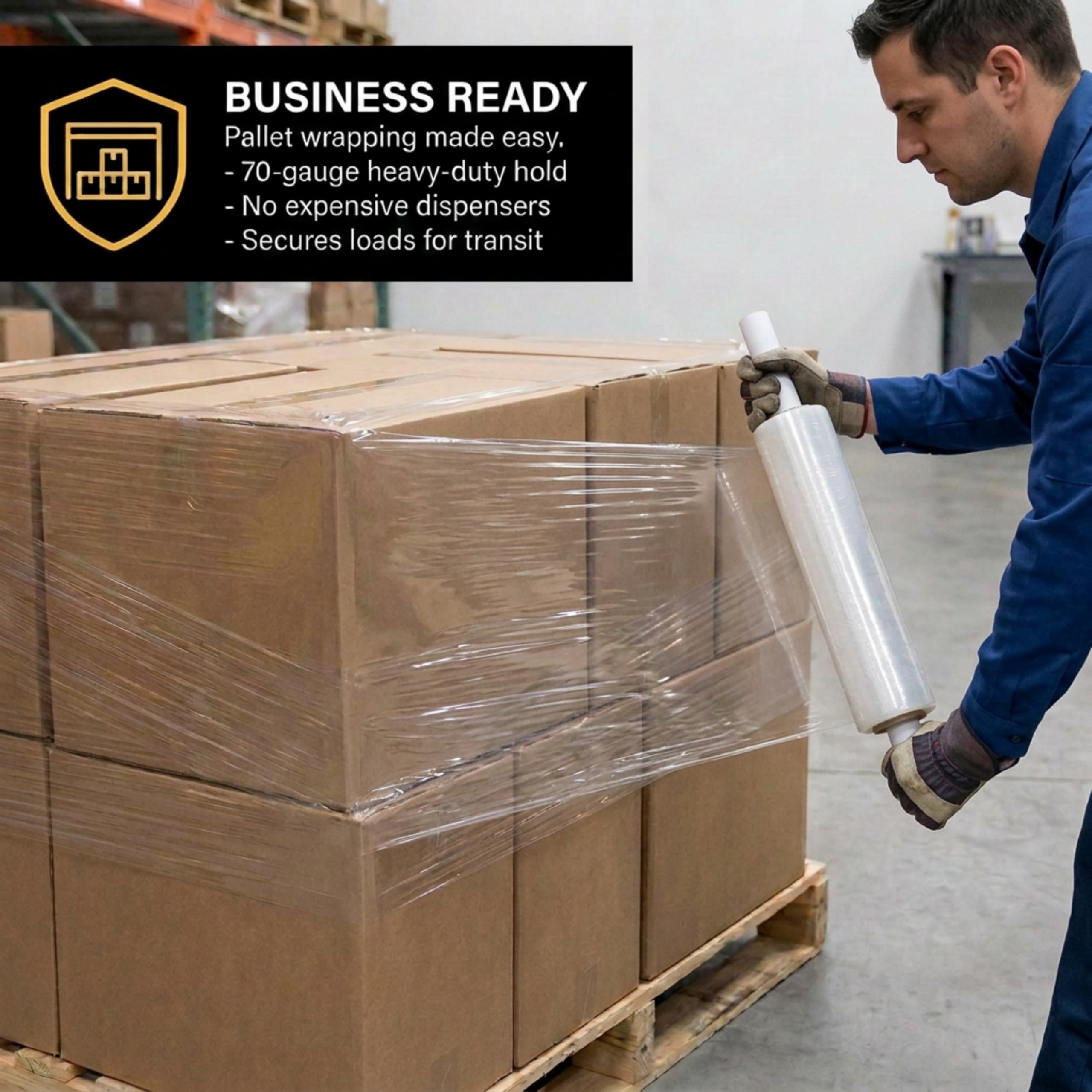 BOX USA Stretch Wrap Extra Wide Stretch Film Roll - 20 in Wide & 1000 ft long Clear Plastic Wrap with Handles for Pallet Wrapping Shipping Moving - Image 6