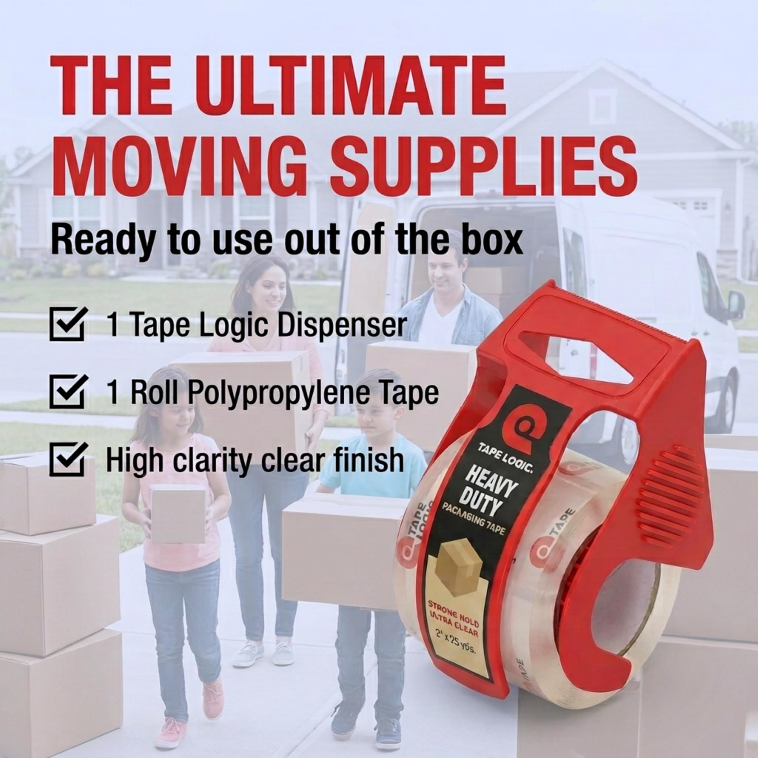Tape Logic Heavy Duty Packing Tape with Dispenser (1 Pack) – 2.6 Mil Thick Clear Shipping Tape, 2 in x 25 yd – Strong Industrial Adhesive for Moving Boxes, Mailing, & Shipping Packaging - Image 4